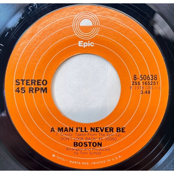 Boston Don't Be Afraid / A Man I'll Never Be 45 Epic 8-50638 1978 - Picture 2 of 6